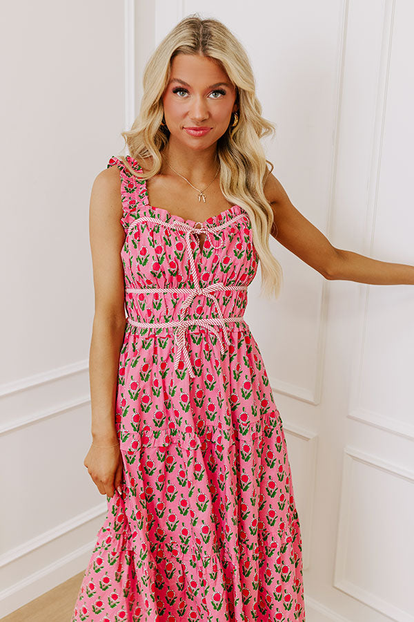 Southern Charm Floral Midi Dress in Pink
