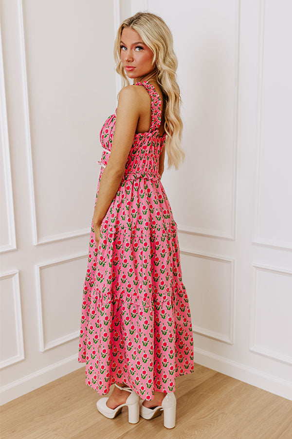 Southern Charm Floral Midi Dress in Pink