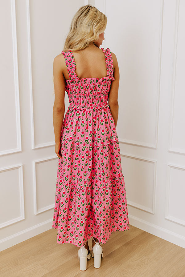 Southern Charm Floral Midi Dress in Pink