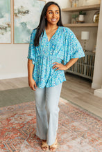 Load image into Gallery viewer, Dreamer Peplum Top in Blue and Teal Paisley
