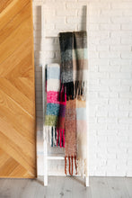 Load image into Gallery viewer, Wanderlust Wrap Oversized Plaid Fringe Scarf in Magenta and Teal
