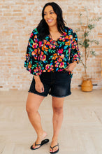 Load image into Gallery viewer, Willow Bell Sleeve Top in Black and Emerald Floral
