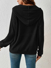 Load image into Gallery viewer, Ribbed Dropped Shoulder Drawstring Hoodie
