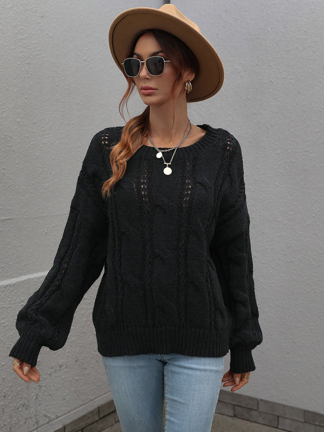 Cable-Knit Openwork Sweater