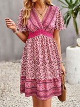 Load image into Gallery viewer, Floral Print Bohemian Style V-Neck Flutter Sleeve Dress
