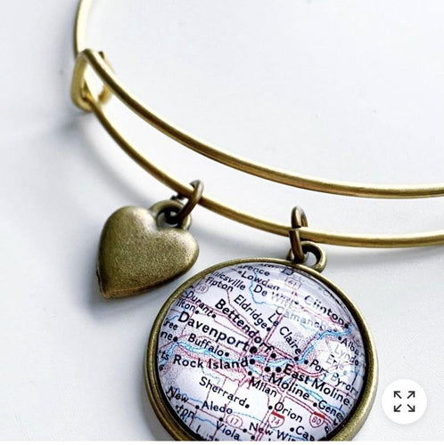 Quad Cities Map Charm Bracelet - The Catalina Rose 