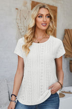 Load image into Gallery viewer, Eyelet Round Neck Rolled Short Sleeve T-Shirt
