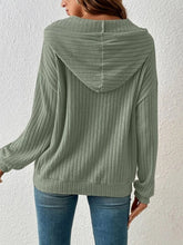 Load image into Gallery viewer, Ribbed Dropped Shoulder Drawstring Hoodie
