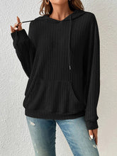 Load image into Gallery viewer, Ribbed Dropped Shoulder Drawstring Hoodie
