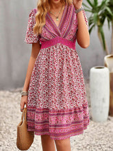 Load image into Gallery viewer, Floral Print Bohemian Style V-Neck Flutter Sleeve Dress
