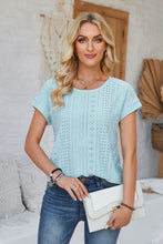 Load image into Gallery viewer, Eyelet Round Neck Rolled Short Sleeve T-Shirt
